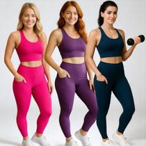 KIT 3 CALÇAS Legging LISA com BOLSO Leg Fitness Academia Corrida Cintura Alta 1059