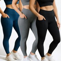 KIT 3 CALÇAS Legging LISA com BOLSO Leg Fitness Academia Corrida Cintura Alta 1059