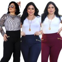 Kit 3 Calças Legging Montaria Feminina Plus Size - Para Todos os Estilos GG a G3