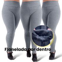 Kit 3 Calças Legging Plus Size Pelúciada G1 G2 G3 cós alto Feminina Suplex Premium Flanelada