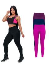 Kit 3 Calças Legging Suplex Academia Cintura Alta Feminina
