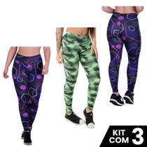 Kit 3 Calças Legging Suplex Estampada Roupa Fitness Academia Ginástica