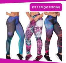 Kit 3 Calças Leggings Cintura Alta Modeladora Roupa Fitness