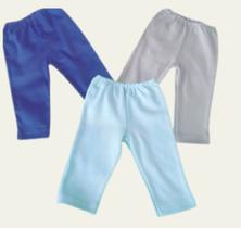 Kit 3 Calças lisas masculinas para Bebê - Azul Cobalto, Azul Acinzentado e Azul Bebê - Bicho Molhado
