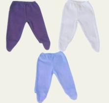 Kit 3 Calças lisas para Bebê - Azul Marinho , Azul e Creme Bicho Molhado