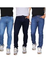 Kit 3 calças masculina escura,clara media,escura puida slim com laycra Kit 3 calças masculina escura,clara media,escura puida slim com laycra
