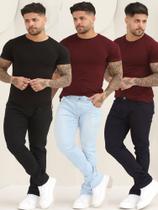 Kit 3 Calças Masculina Jeans Lisa Básica Com Lycra A-110/130/151