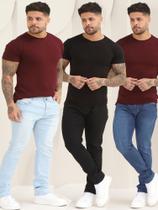 Kit 3 Calças Masculina Jeans Lisa Básica Skinny Com Lycra A-110/130/133