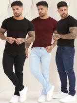 Kit 3 Calças Masculina Jeans Skinny Lisa Básica Com Elastano A - 110/130/140 Kit 3 Calças Masculina Jeans Skinny Lisa Básica Com Elastano A - 110/130/140