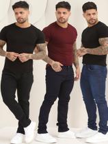 Kit 3 Calças Masculina Jeans Skinny Lisa Básica Com Elastano A-130/140/151