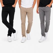 kit 3 calças masculina volta as aulas jeans e sarja premium com elastano regulagem interna 10 ao 16