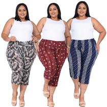 Kit 3 Calças Pantacourt Feminina Com Bolso Malha Fria Estampadas.