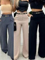 Kit 3 calças pantalona risco alfaiataria feminina
