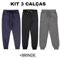 Kit 3 Calças Premium Moletom Infantil Juvenil 1 a 16 Com Punho Bolso Cordão Flanelada