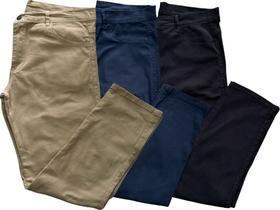 kit 3 calças sarja social basica lisa masculina modelo slim costura reforçada