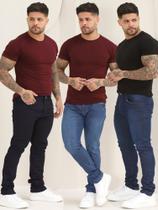 Kit 3 Calças Skinny Masculina Jeans Básica Com Lycra Lisa A - 133/140/151 Kit 3 Calças Skinny Masculina Jeans Básica Com Lycra Lisa A - 133/140/151