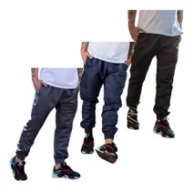 Kit 3 Calças Tactel Jogger Slim Skinny Homens Estilosos 016 Kit 3 Calças Tactel Jogger Slim Skinny Homens Estilosos 016