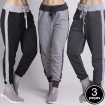 Kit 3 Calças Vekyo Jogger Unissex Bicolor Moletom Slim Flanelado Kit 3 Calças Vekyo Jogger Unissex Bicolor Moletom Slim Flanelado