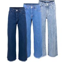 Kit 3 Calças Wide Leg Jeans para Look Completo