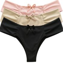 Kit 3 Calcinha Adulta Feminina Fio Duplo Lingerie Tanga Conforto Básico Microfibra Femenina