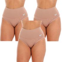 Kit 3 Calcinha Cinta Fristyle Microfibra Bege Cós Alto Modeladora