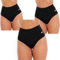 Kit 3 Calcinha Cinta Fristyle Microfibra Preto Cós Alto Modeladora
