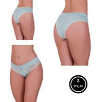Kit 3 Calcinha com Detalhe de Renda e Laço -c3 KIT 3 CALCINHA MONIQUE