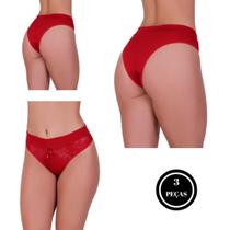 Kit 3 Calcinha com Detalhe de Renda e Laço - c3 KIT 3 CALCINHAS MONIQUE Kit 3 Calcinha com Detalhe de Renda e Laço - c3 KIT 3 CALCINHAS MONIQUE