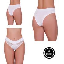 Kit 3 Calcinha com Detalhe de Renda e Laço - c3 KIT 3 CALCINHAS MONIQUE