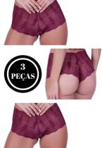 Kit 3 Calcinha de renda Calesson Shortinho -c4 KIT 3 SHORTINHO CALEÇON
