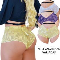 Kit 3 Calcinha de Renda Conforto Várias Estampas Premium Sofisticado Kit 3 Calcinha de Renda Conforto Várias Estampas Premium Sofisticado