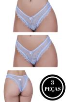 Kit 3 Calcinha de Renda Tanga Elástico Lingerie Confortável - c3 KIT 3 JÚLIA