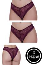 Kit 3 Calcinha de Renda Tanga Elástico Lingerie Confortável - c3 KIT 3 JÚLIA