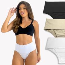 Kit 3 Calcinha Feminina Básica Modeladora Cintura Alta Rupee