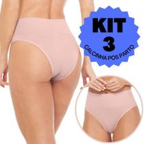 Kit 3 Calcinha Feminina Cintura Alta Tanga Compressora Pos Parto