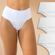 Kit 3 Calcinha Feminina Modeladora Cintura Alta Branca Rupee
