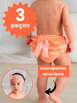 Kit 3 Calcinha Infantil Bunda Rica Acompanha Tiara Babadinho Bebê Neném