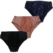 Kit 3 Calcinha Lingerie Feminina Calçola Conforto Com Renda Senhora Tangão Microfibra