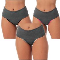 Kit 3 Calcinha Modeladora Fitness Cós Alto Feminina Compressão Abdominal Segura Barriga Microfibra