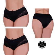 Kit 3 Calcinha Plus Size com detalhe de Renda Tanga Grande - c1 KIT 3 CALCINHA VALÉRIA
