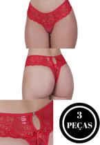 KIT 3 Calcinha Renda Biju Tanga Lingerie - c4 KIT 3 PINGENTE