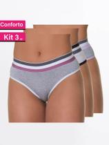 Kit 3 Calcinha Tanga Conforto Algodão Cintura Alta Moda Íntima Feminina