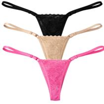 Kit 3 Calcinha Tanga Regulável Renda Fio Dental com Renda Alça Fina Lingerie Moda Feminina Kit 3 Calcinha Tanga Regulável Renda Fio Dental com Renda Alça Fina Lingerie Moda Feminina