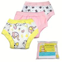 Kit 3 Calcinha Treinamento Desfralde Bebê Laço/Elefante/Rosa