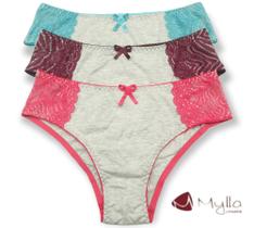 "Kit 3 Calcinhas 100% Algodão Plus Size - Confortável - MYLLA LINGERIE "Kit 3 Calcinhas 100% Algodão Plus Size - Confortável - MYLLA LINGERIE