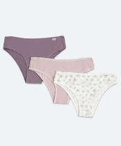 Kit 3 Calcinhas Biquíni Microfibra Estampa Floral DelR-37418