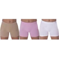 Kit 3 Calcinhas Boxer Selene Sem Costura Infantil - Branco/Rosa/Bege