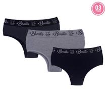 Kit 3 Calcinhas Caribe Cintura Alta Algodão Penteado Click Mais Bonita