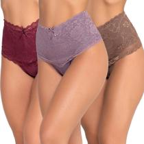 Kit 3 Calcinhas Cintura Alta Fristyle Modeladora Com Renda Em Algodão Adulto Kit 3 Calcinhas Cintura Alta Fristyle Modeladora Com Renda Em Algodão Adulto