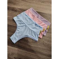Kit 3 Calcinhas Claras Cós Alto Lisas Define Barriga Fio Duplo Calcinha Levanta Bumbum Premium